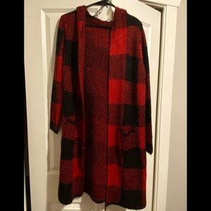 Long plaid sweater